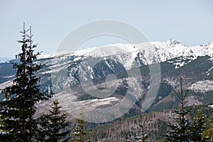 Mountain tops in winter covered in snow