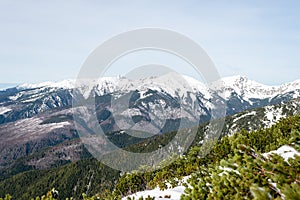 Mountain tops in winter covered in snow