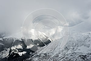 Mountain tops in winter covered in snow