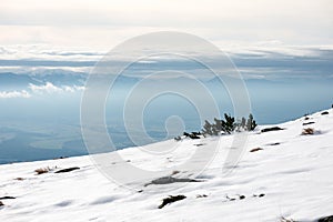 Mountain tops in winter covered in snow