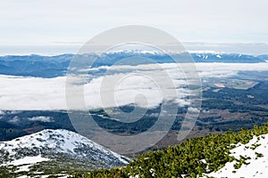 Mountain tops in winter covered in snow