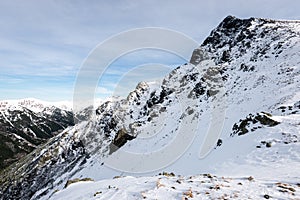 Mountain tops in winter covered in snow