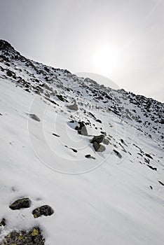 Mountain tops in winter covered in snow