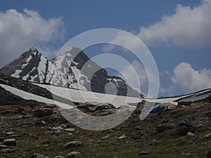 Mountain touching the sky, mountain covered with snow, mountain in kashmir india photo