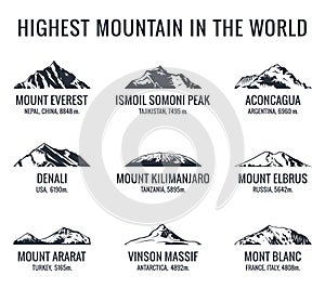 Mountain tourist vector logos set. Posters adventures outdoors.