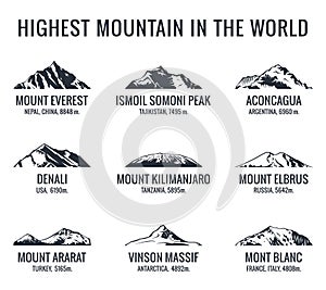 Mountain tourist vector logos set. Posters adventures outdoors. photo