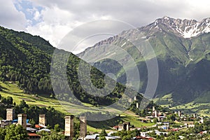 Mountain town of Mestia, in the Caucasus Mountains, Georgia