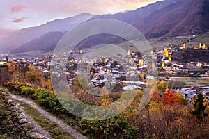 Mountain town of Mestia, Caucasus Mountains, Georgia