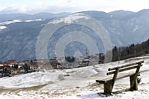 Mountain town of Tonezza and a bench