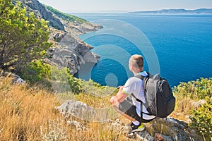 On mountain trail