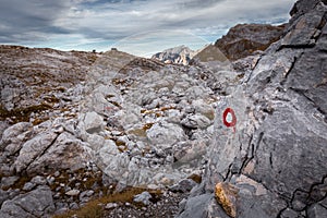 Mountain trail sign, Triglav park, Slovenia