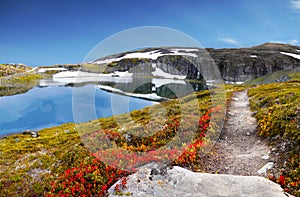 Mountain Trail Spring Landscape, Glacier Lake