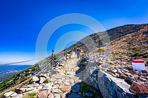 Mountain trail to the Sniezka peak in Karkonosze Mountains, Poland