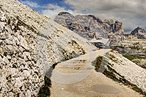 Mountain trail in the Tre Cime di Lavaredo, Italy.