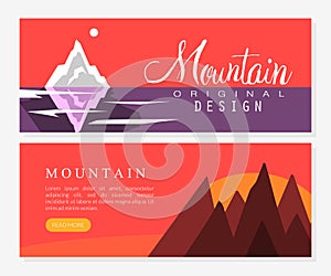 Mountain Travel Banner Design with Peaky Summit Vector Template photo