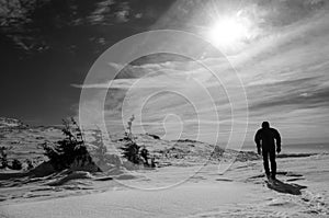 Mountain Traveler in winter time