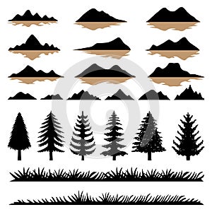 Mountain and tree slihouette set collection