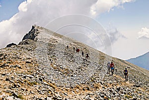 Mountain trekkers on Mount Olympus in central Greece