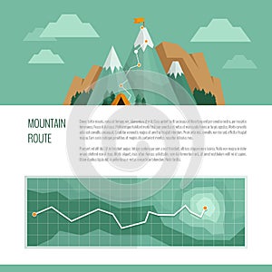 Mountain trekking, hiking, climbing and camping concept. Hiking