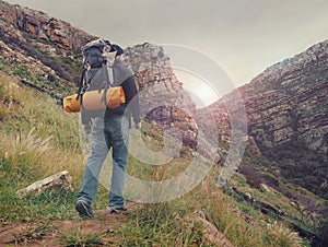 Mountain trekking man