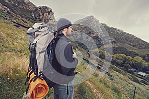 Mountain trekking man photo