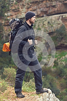 Mountain trekking man photo