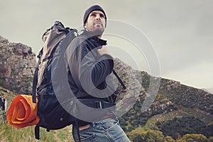 Mountain trekking man photo