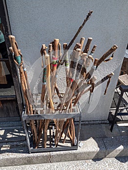 Mountain trekking sticks  at Mount Misen, Miyajima island, Japan