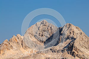 Mountain Triglav with Planika hut below it