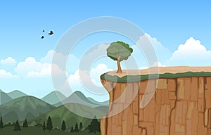 Mountain Valley Cliff Tree Nature Landscape Vector Illustration