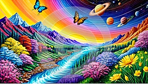 Mountain valley flower floral nature butterfly life universe galaxy solar system rotation