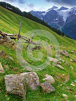 Mountain valley with green declivity photo