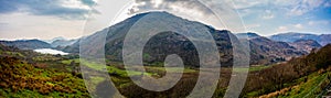 Mountain and valley landscape in Snowdonia, Wales, UK