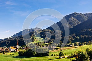 Mountain valley and Marbach town biosphere reserve of Entlebuch, Switzerland