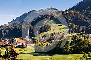 Mountain valley and Marbach town biosphere reserve of Entlebuch, Switzerland