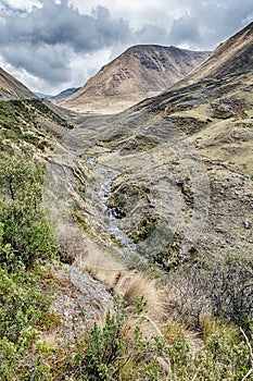 Mountain Valley And River In The Andes