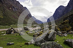 Mountain valley and river. Huascaran National Park, Cordillera