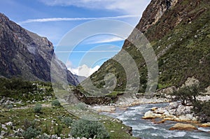 Mountain valley and river. Huascaran National Park, Cordillera
