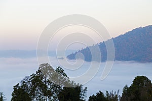 Mountain valley sunrise landscape