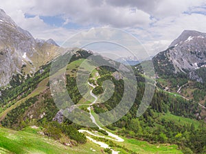 Mountain valley with tracks near Jenner mount in Berchtesgaden National Park