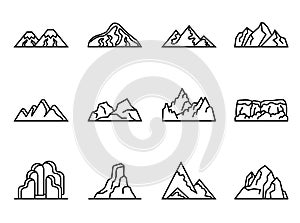 Mountain vector icons set. Thin line style stock vector