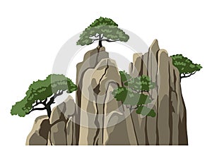 Mountain vector isolated clipart. Realistic mountain, rock, hill. Element for chinese landscape. Asian scenery.