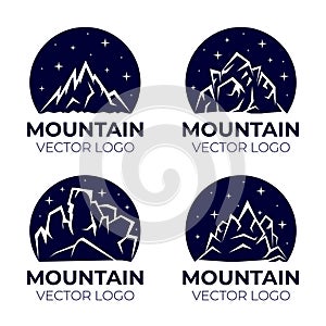 Mountain vector logo design. Outdoor activity, traveling in alps, living on nature outdoor badges templates.