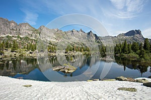 Mountain is very clean and clear lake. Magnificent summer landscape in the mountains