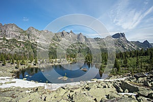 Mountain is very clean and clear lake. Magnificent summer landscape in the mountains