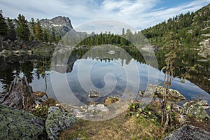 Mountain is very clean and clear lake. Magnificent summer landscape in the mountains