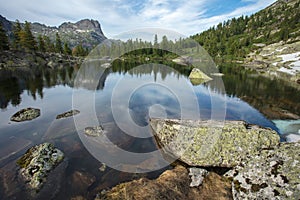 Mountain is very clean and clear lake. Magnificent summer landscape in the mountains