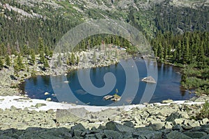 Mountain is very clean and clear lake. Magnificent summer landscape in the mountains