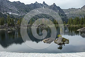 Mountain is very clean and clear lake. Magnificent summer landscape in the mountains