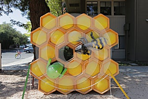 Mountain View, CA, US, 2.09.2020 - Honeycomb at Google Android Statues Square